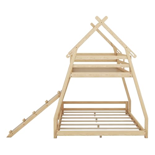 Twin House Loft Bed with Removable Storage Shelves, Wooden House Roof Frame with Under Bed Shelving Storage Unit, Guardrails and Ladder, 82" H House Loft Bed Frame for Kids Teens (Gray * 139)