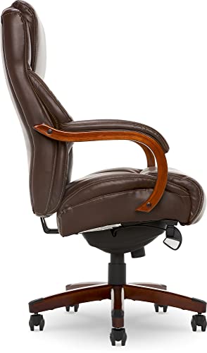La-Z-Boy Delano Big & Tall Executive Office Chair, High Back Ergonomic Lumbar Support, Bonded Leather, Black with Weathered Gray Wood