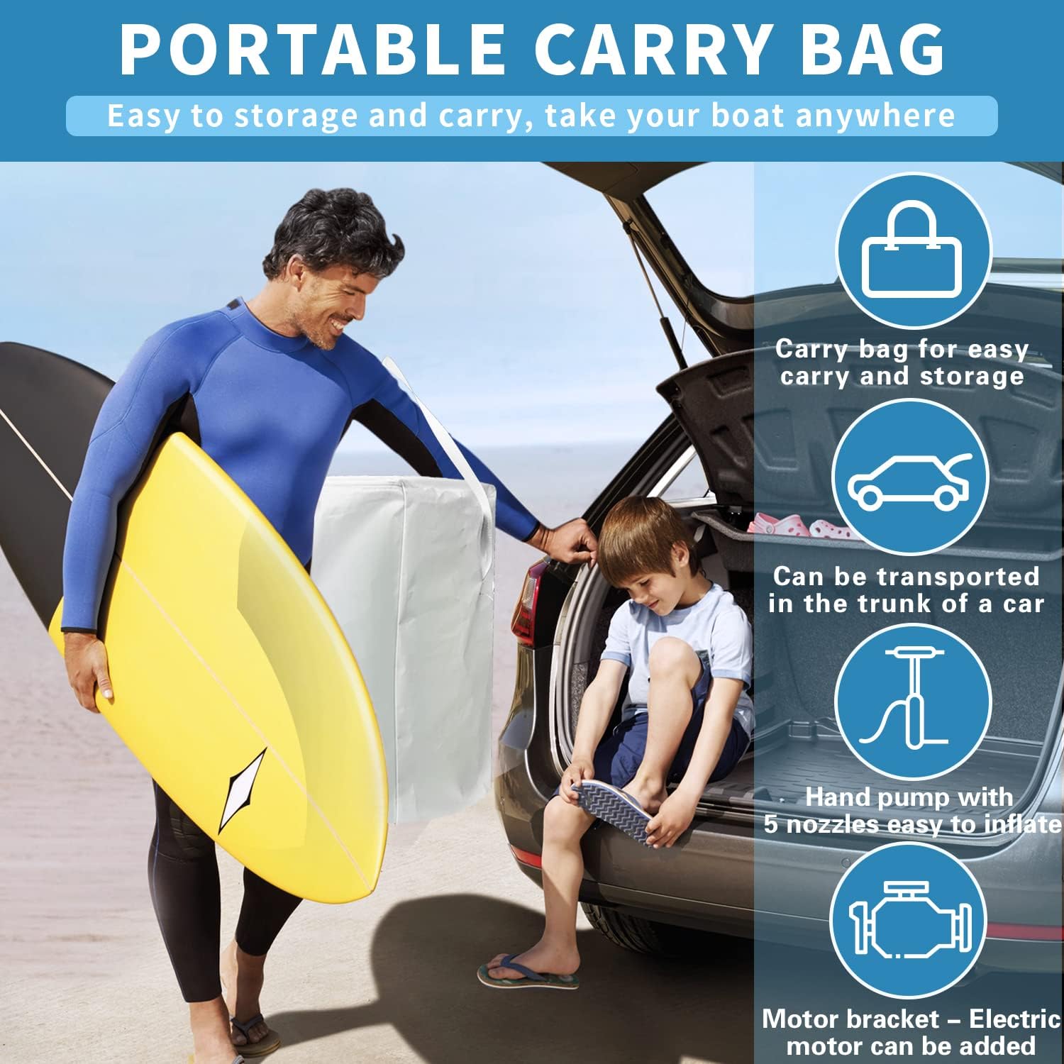 AZXRHWYGS Inflatable Boats 4-6 Person 10ft Dinghy Boat Kayak Sport Rescue Boat Tender Fishing Raft with Oars Air Pump