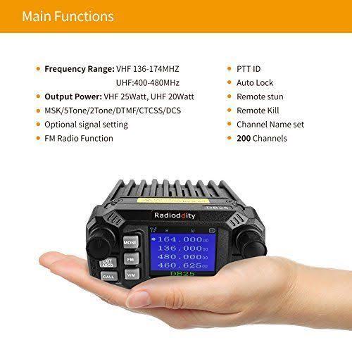 Radioddity DB25 Pro Dual Band Quad-standby Mini Mobile Car Truck Radio VHF UHF 4 Color Display 25W Vehicle Transceiver with Cabl