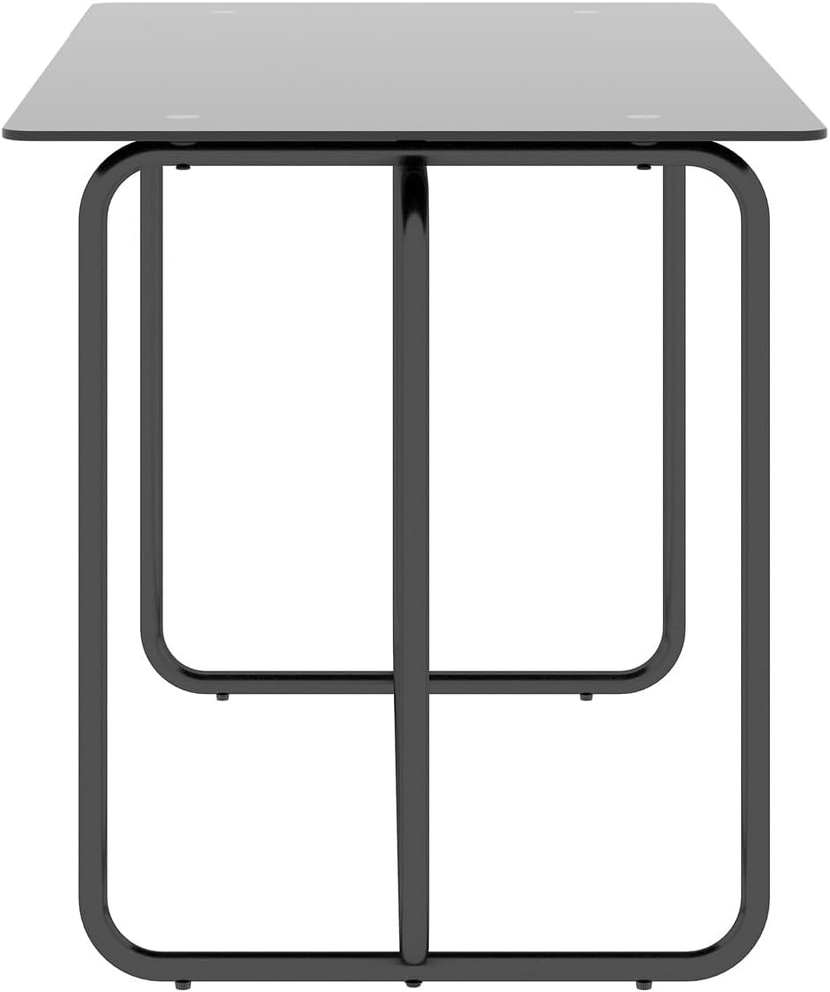 Overstock Modern Rectangle Dining Table Tempered Glass Tabletop with Metal Frame Transparent+Black