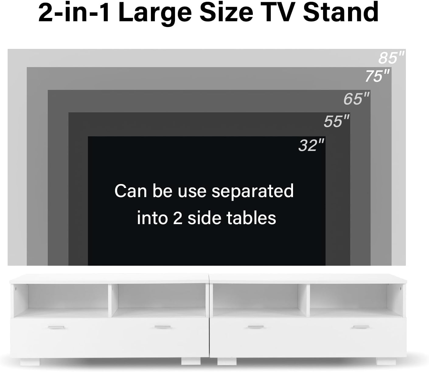 4 EVER WINNER TV Stand for 75+ Inch TV, LED TV Stands for Living Room with Storage Entertainment Center, Modern TV Console Table with Drawers for Bedroom, White