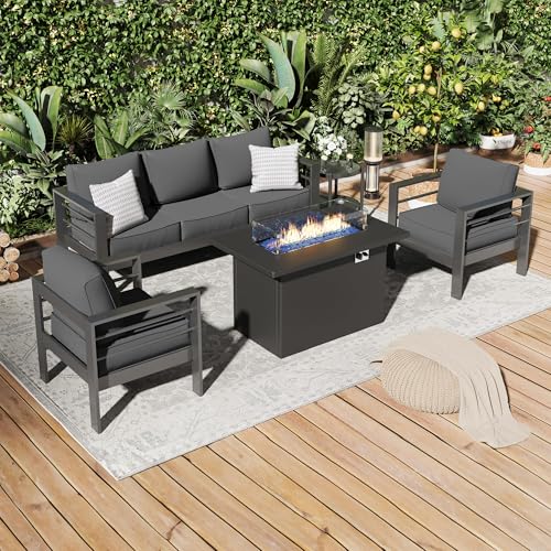 UDPATIO 8 Piece Aluminum Patio Furniture Set, Oversized Modern Outdoor Furniture Set with Olefin Fabric Cushion for Patio Deck Backyard, Dark Grey(with Waterproof Covers)