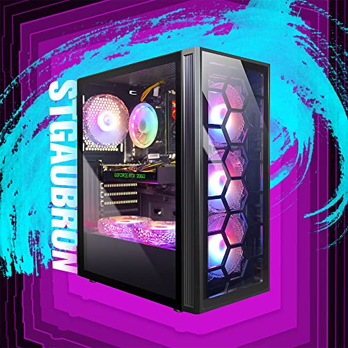 STGAubron Gaming PC Desktop Computer, Intel Core I7 up to 3.9 GHz, Radeon RX 580 8G, 16G RAM, 512G SSD, WiFi, Bluetooth 5.0, RGB Fan x6, RGB BT Sound Bar, Windows 10 Home
