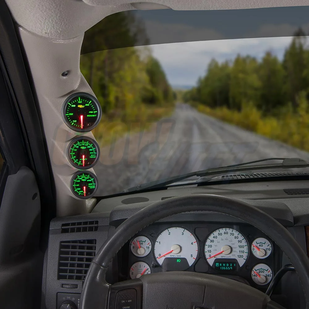 GlowShift 2003-2009 Dodge Ram Cummins Taupe Triple Gauge Package with Black 7 Color DS10 Gauge Set