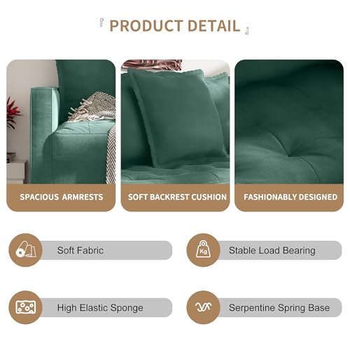 Mid-Century Modern Small Spaces Comfy Velvet Living Room,Office,and Apartment,Loveseat Couch Sofas, 58 Inch, Aqua Turquoise
