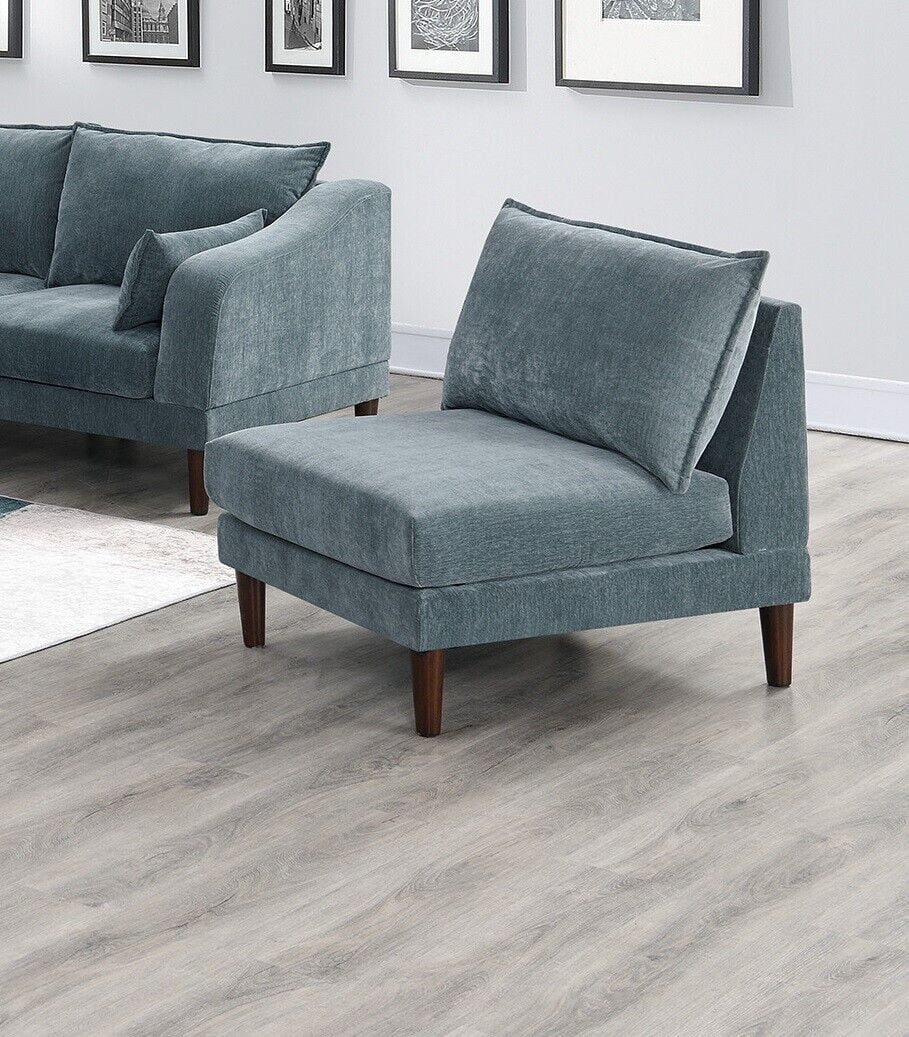 Living Room Classic 7pc Modular Sofa set 4x Corner Wedge 2x Armless Chair 2x Ottoman Mineral Morgan Fabric Cushion Couch