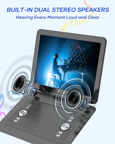 WONNIE 17.9" Large Portable DVD/CD Player with 6 Hrs 5000mAH Rechargeable Battery, 15.4" Swivel Screen, 1366x768 HD LCD TFT, All Regions, Support USB/SD Card/Sync TV, High Volume Speaker