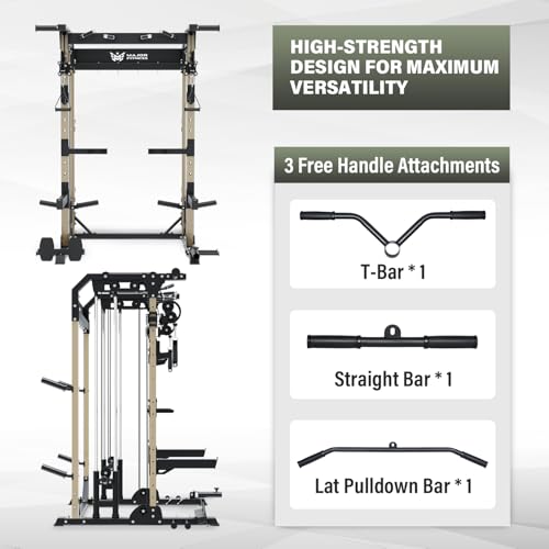 MAJOR FITNESS F22 Multi-Functional Power Rack—1600lbs Capacity All-in-One Squat Rack with Dual Pulley System for Home Gym Strength Training