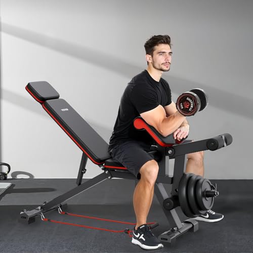 VEVOR Weight Bench, 800lbs Adjustable Weight Bench Press for Full Body Workout, Exercise Sit up Bench for Home Gym Strength Training, Flat Bench with with Leg Extension, Preacher Pad, Fast Adjustment