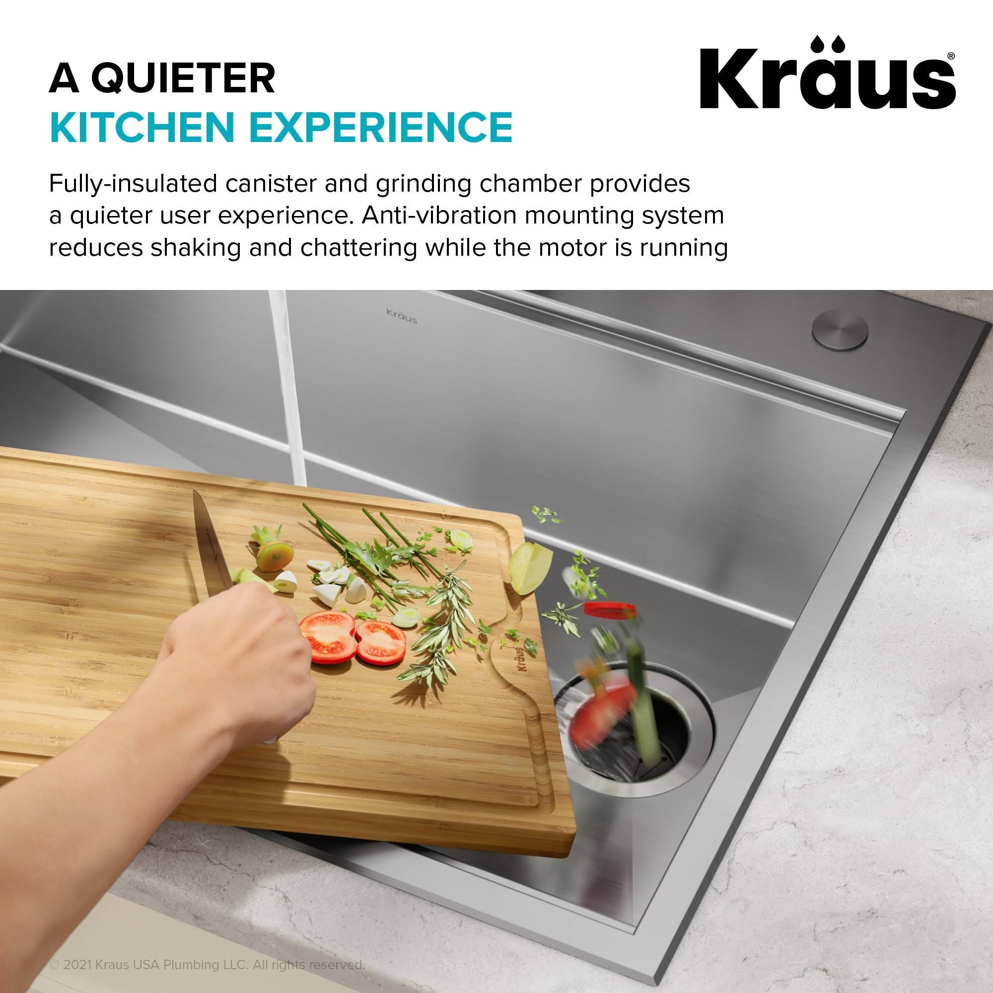 Kraus KWD100-75MBL WasteMate Continuous Feed Garbage Disposal with 0.75 HP Ultra-Quiet Motor for Kitchen Sinks