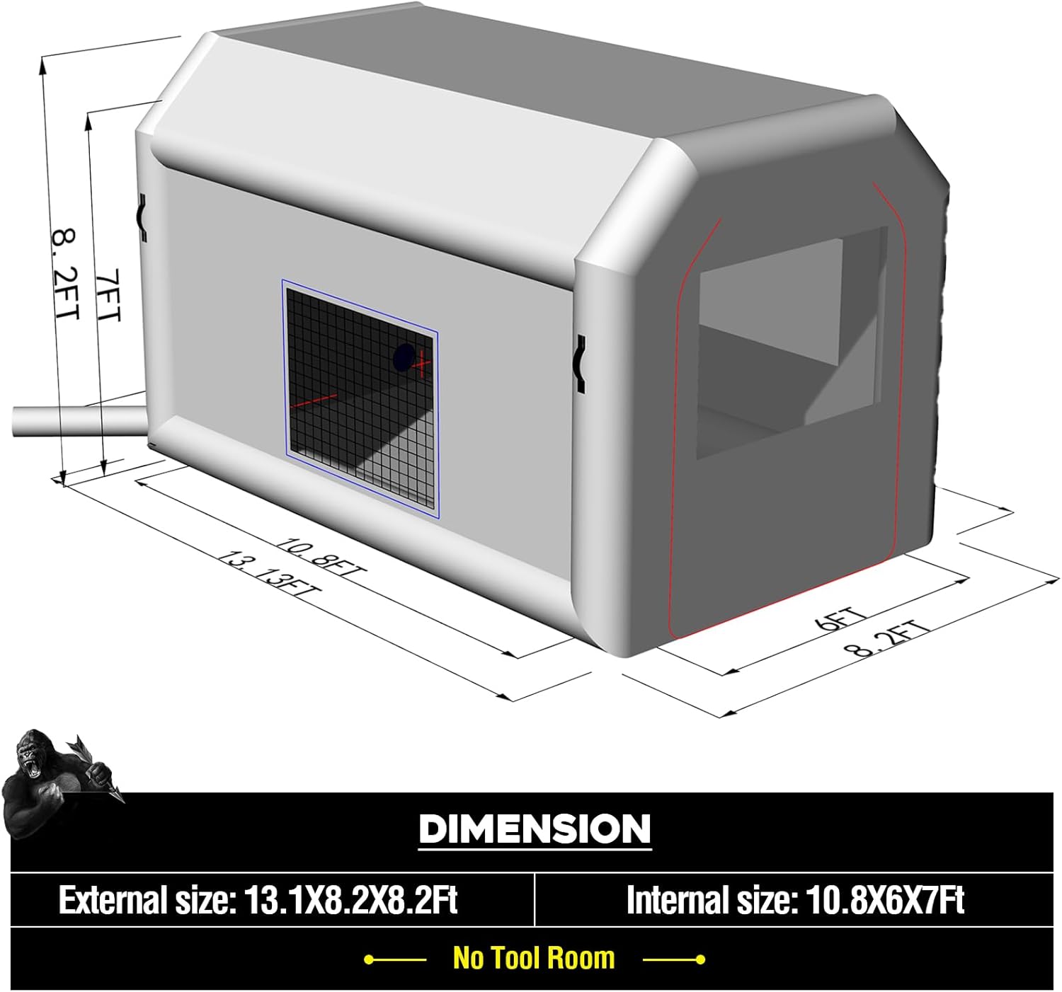 Portable Inflatable Paint Booth 13x10x8Ft with 550W Blower Inflatable Spray Booth Upgrade Air Filter System Environment Friendly, Blow Up Spray Painting Tent for Car Parts