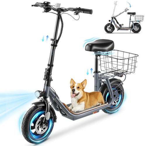 Caroma Peak 800W/1200W Electric Scooter Adults, 30 Miles Max Range, Foldable Electric Scooter with Seat, Front Suspension, Detachable Large Basket,Commuter E-Scooter for Adult and Teens