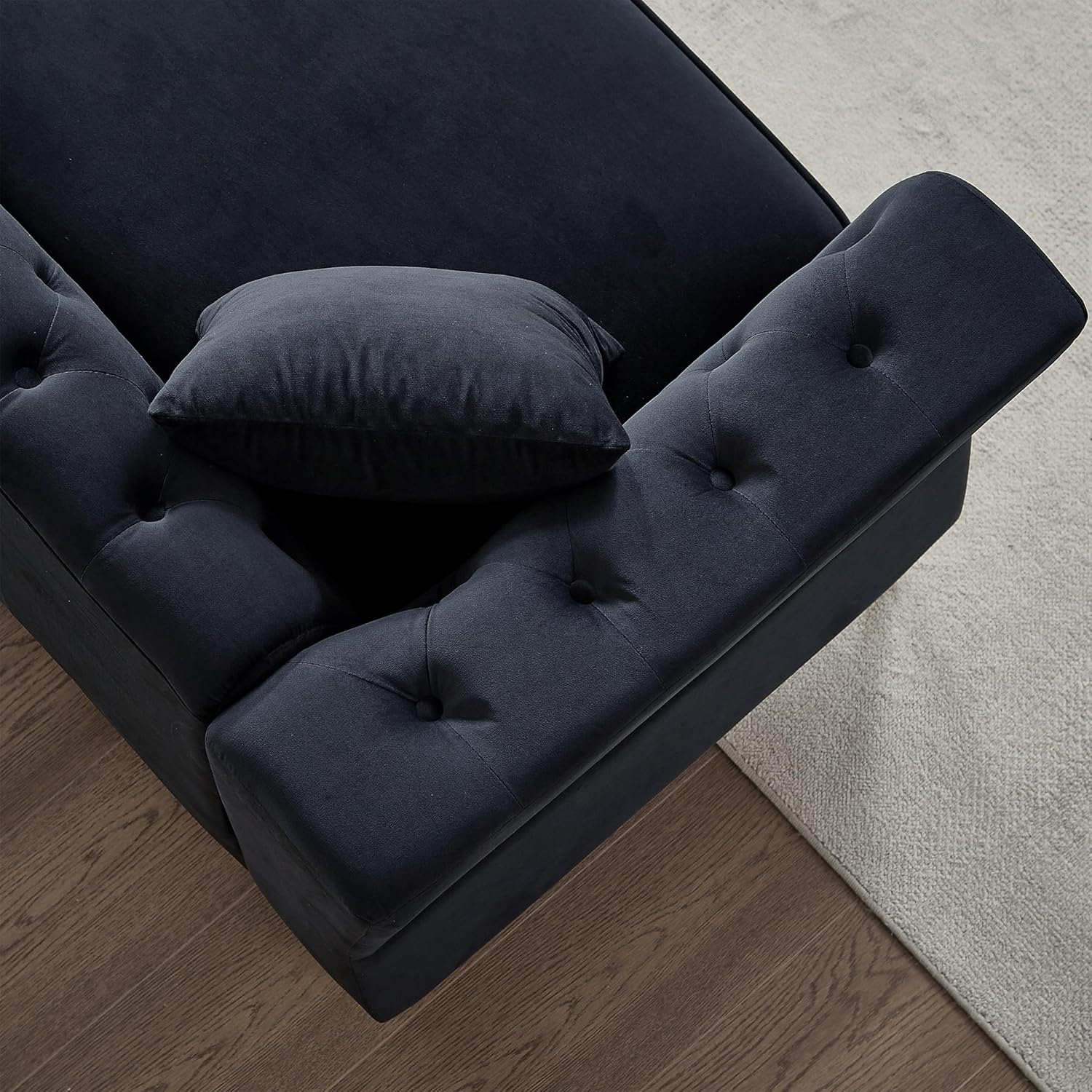 3-seater + 2-seater Combination Sofa Tufted Couch with Rolled Arms and Nailhead for Living Room, Bedroom, Office, Apartment, four pillows (Black)