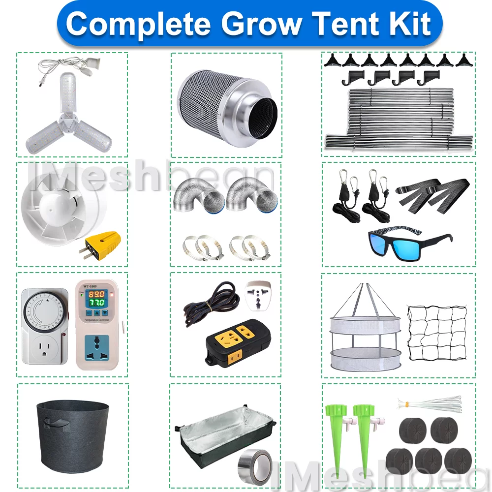 iMeshbean Upgraded 48"x48"x80" Complete Grow Tent Kit w/LED Full Spectrum Grow Light+Ventilation Inline Fan+Carbon Filter+Timer+Thermostat