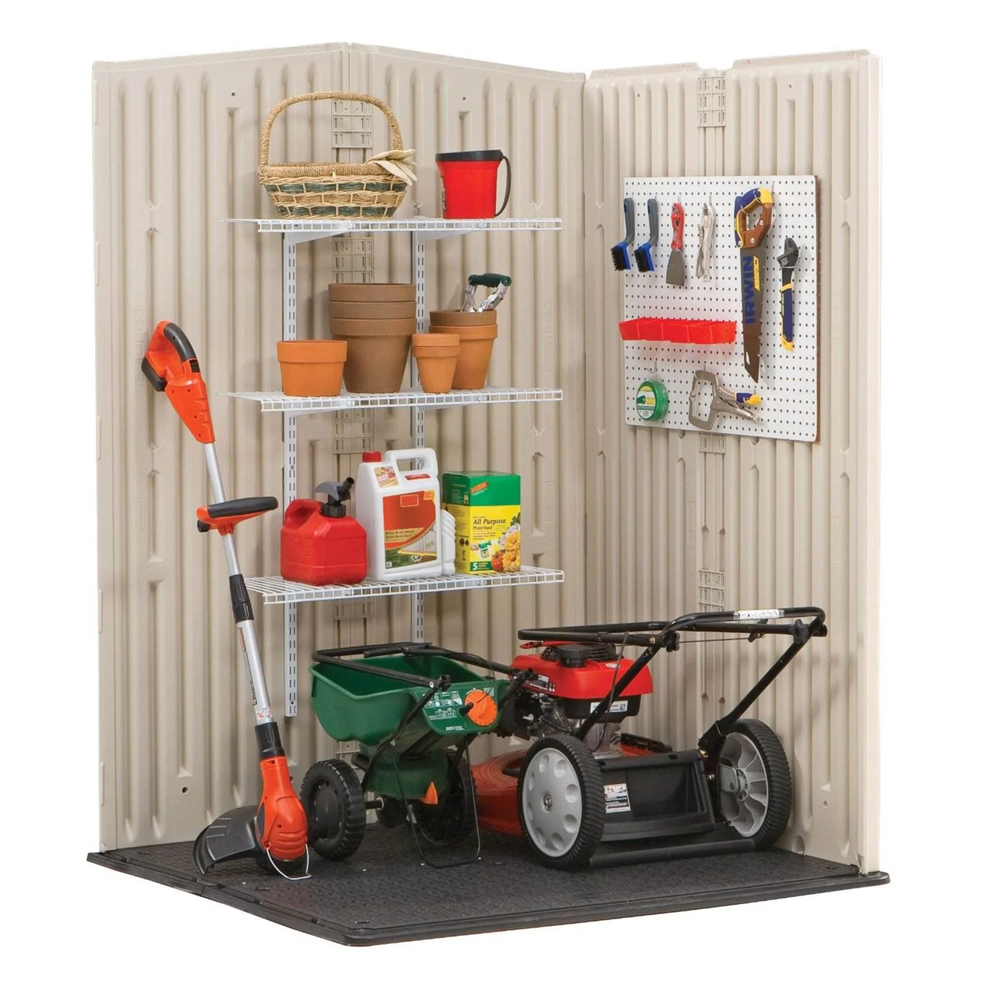 Rubbermaid Outdoor Medium Vertical Storage Shed, Resin, Beige, 72" H x 53.2" W x  57" L