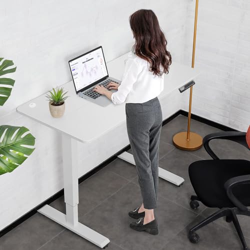 farexon Electric Standing Desk 55 x 24In with Charging Station, Stand up Desk with Oversized Mouse Pad, 2 USB Ports & 3 Power Outlets, 4 Caster, 4 Preset Heights Easy to Set（Brown）