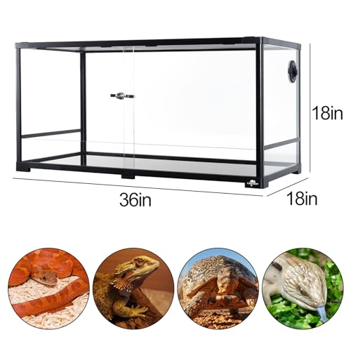 34 Gallon Reptile Tank, Glass Reptile Terrarium 24" x 18" x 18", Sliding Door, Top Ventilation, Cable Pass, Humidify Hole, Glass Reptile Cage Habitat for Bearded Dragon, Lizard, Snake, Gecko