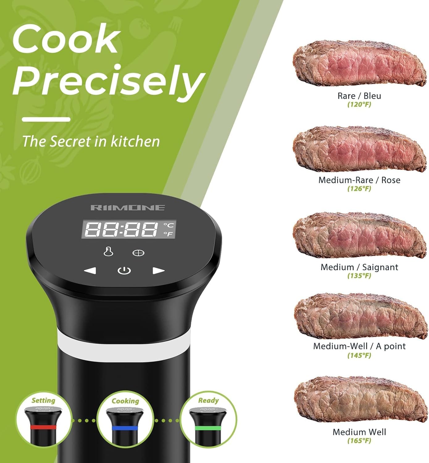 RIIMONE Sous-Vide Precision Cooker Machine, Sous Vide Water Immersion Circulator for Home Precise Cooking