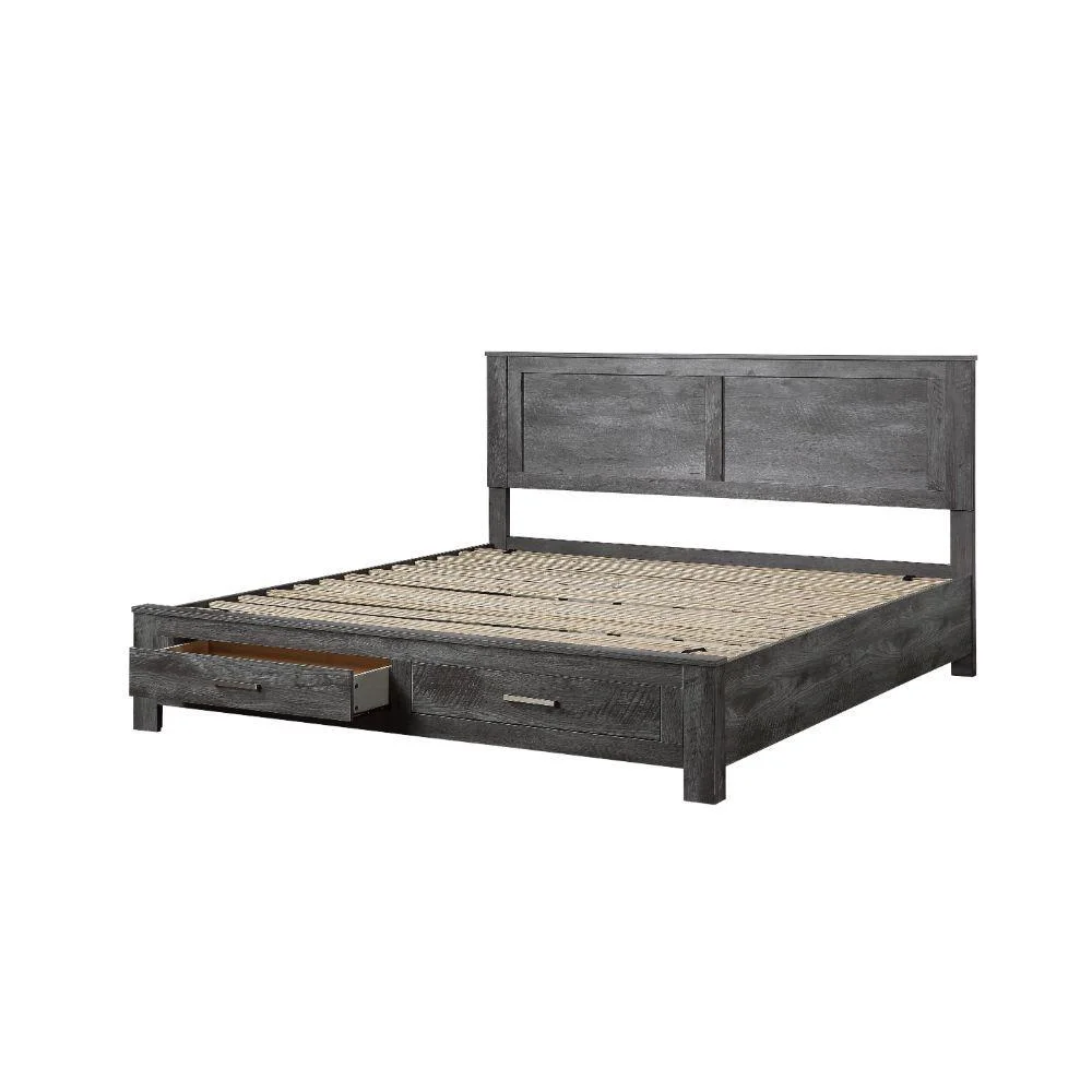 Rustic Gray Oak Eastern King Bed 3PCS Set w/ Storage Acme Vidalia 27327EK-S-3pcs