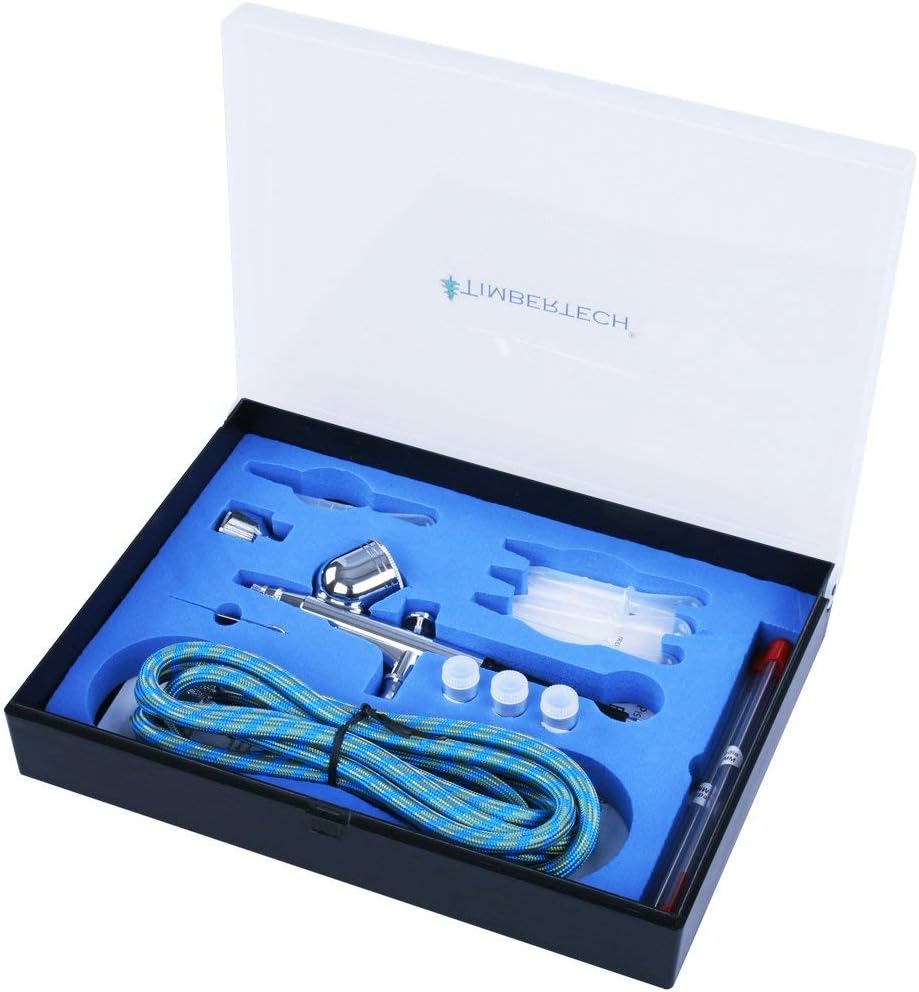 TIMBERTECH Precision Airbrush Professional Dual Action Airbrush ABPST01 with 1/8&rsquo;&rsquo;-1/4&rsquo;&rsquo; Adapter, 6ft Airbrush Hose, 0.2/0.3/0.5mm Nozzles and Needles for Painting, Cake Decorating, Tattoo, Models Art