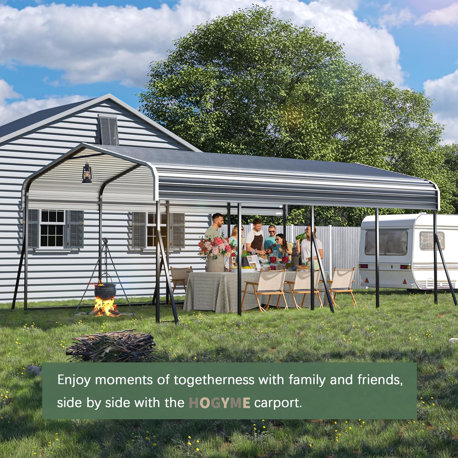 Carport 12x20 FT Heavy Duty Carport Canopy with Updated Frame Structure Galvanized Steel Roof and Enhanced Base, Metal Carport Garage for Pickup, Boat, Car and Tractors, Grey