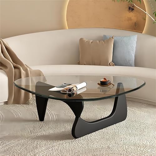 Glass Coffee Table for Living Room，Mid-Century Modern Centre Table with Solid Wood Frame，Living Room Furniture Small Triangle End Table，for Study Room Office Hotel Balcony (Color : Transparent+Black