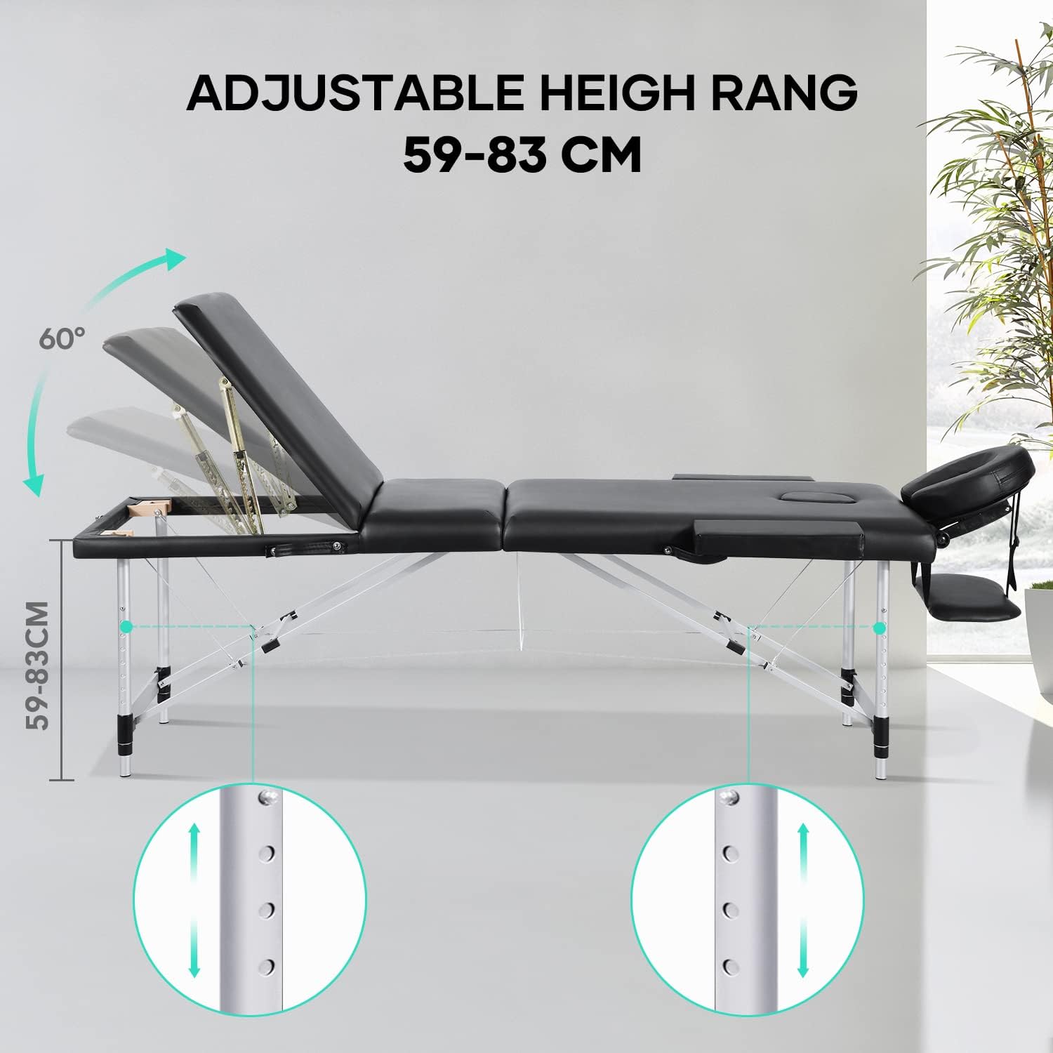Careboda Professional Massage Table Portable Massage Bed, 3 Section Aluminum Foldable Spa Salon Bed, Comes with Carrying Case & Full Accessories