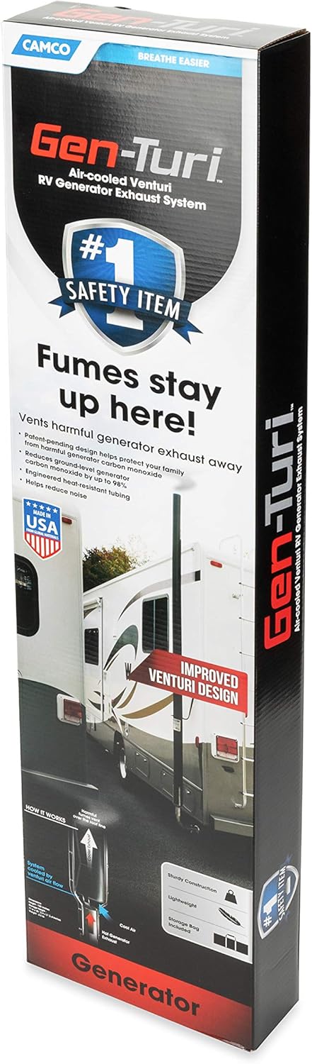 Camco Gen-Turi RV Generator Exhaust Venting System - Reduce Generator Fumes and Noise | Easy To Install and Disconnect - (44461) , Black