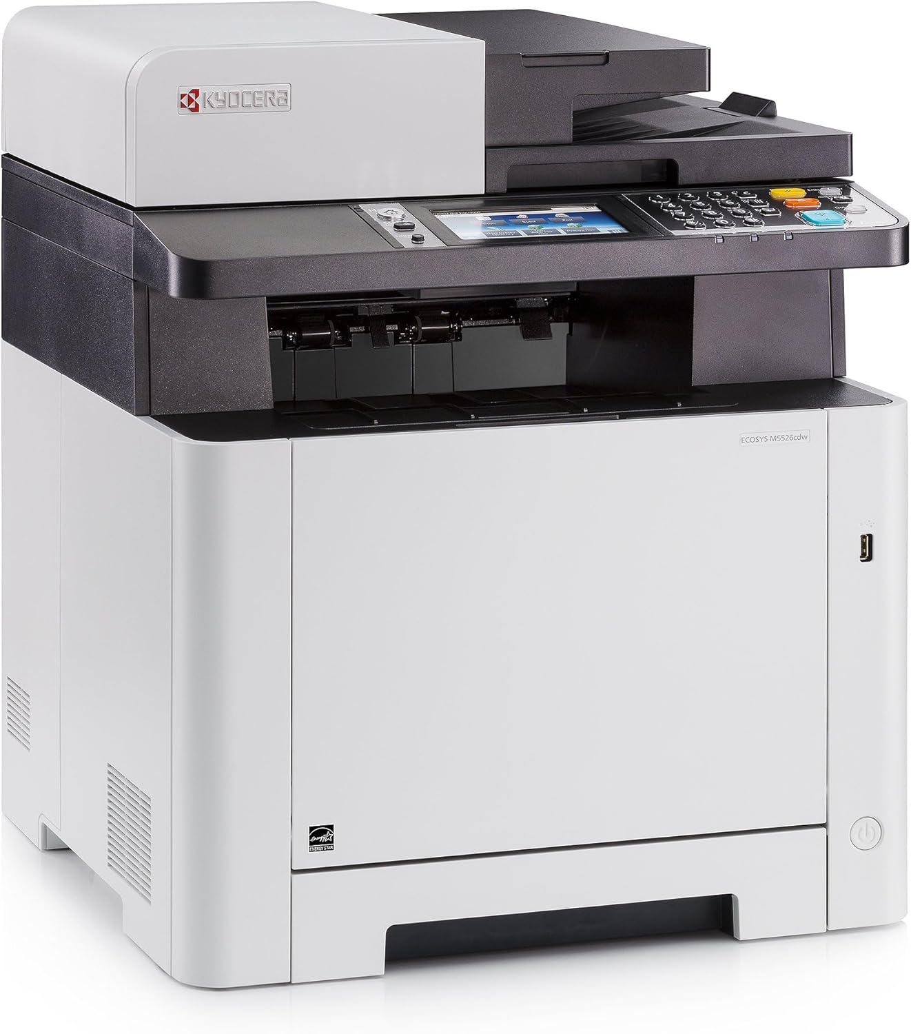 KYOCERA ECOSYS M5526cdw All-in-One Color Laser Printer (Print/Copy/Scan/Fax), 27 ppm, Up to Fine 1200 dpi, Gigabit Ethernet, Wireless & Wi-Fi Direct, Standard Duplex, 4.3in Touchscreen Panel, 512 MB