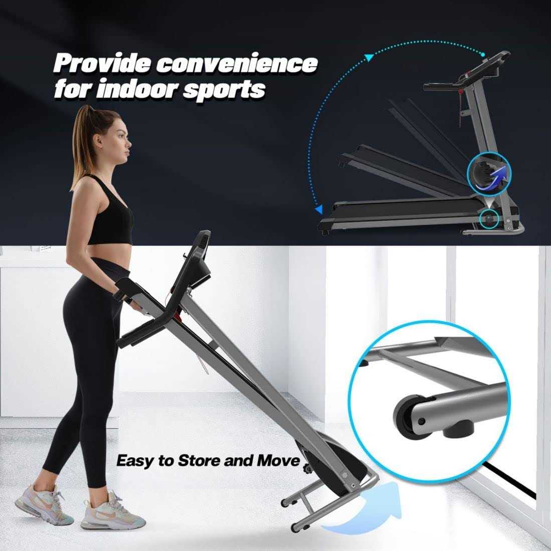 Home Foldable Treadmill with Incline, Folding Treadmill for Home Workout, Electric Walking Treadmill Machine 15 Preset or Adjustable Programs 250 LB - Sports Supplies Online Store