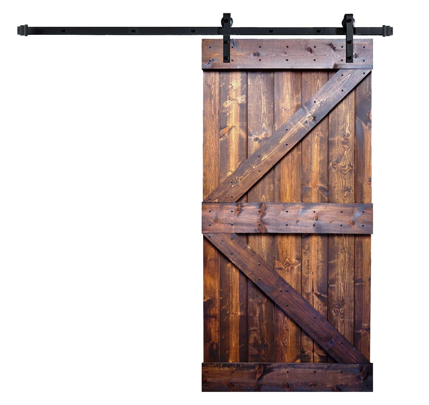 WELLHOME 42 in. x 84 in. K-Series Dark Walnut DIY Finished Knotty Pine Wood Sliding Barn Door Slab with Hardware Kit