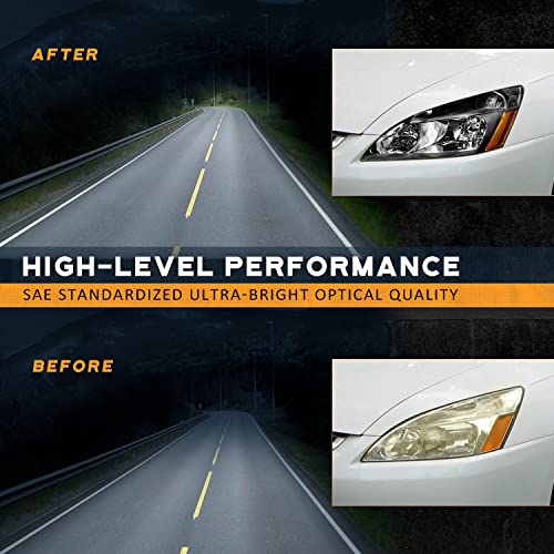 LED Headlight Assembly for 03 04 05 06 07 Honda Accord, for 2003-2007 Accord OE Headlamp with Sequential Turn Signal, Black Housing Clear ReflectorLeft+Right