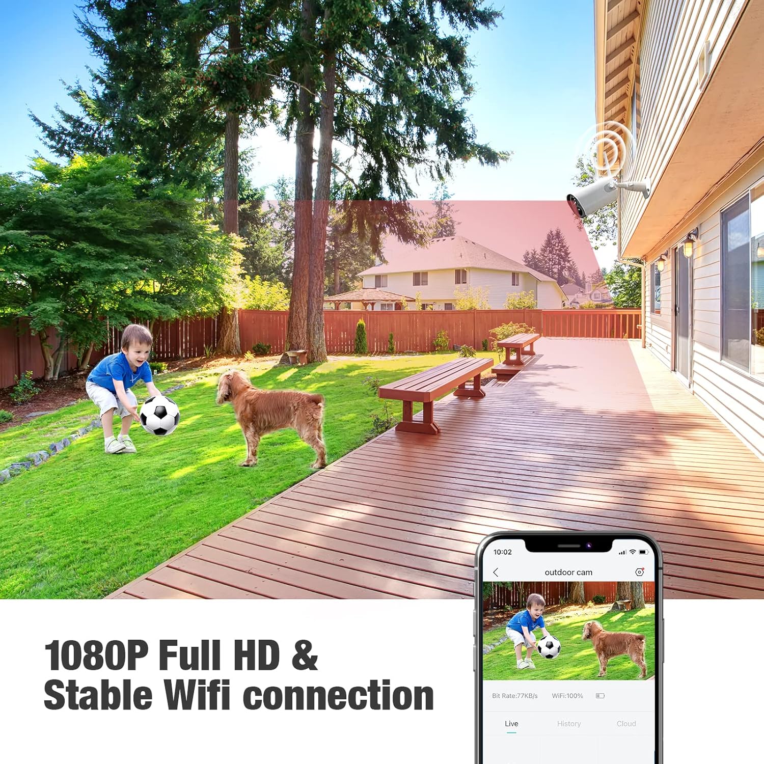 Outdoor Wireless Security Camera, 1080P Battery Powered Camera with Night Vision，2-Way Audio,IP65 WiFi Camera Outdoor with Sound/Motion Detection, Smart Alarm, Live View for Home Security