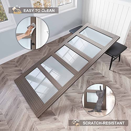 36x84 Inch Glass Sliding Barn Door Slab and 6.6ft Hardware Kit Included, 5 Frosted Glass, LVL Wood Panel Covered with White Water-Proof Scratch-Proof PVC Surface, Simple DIY Assembly