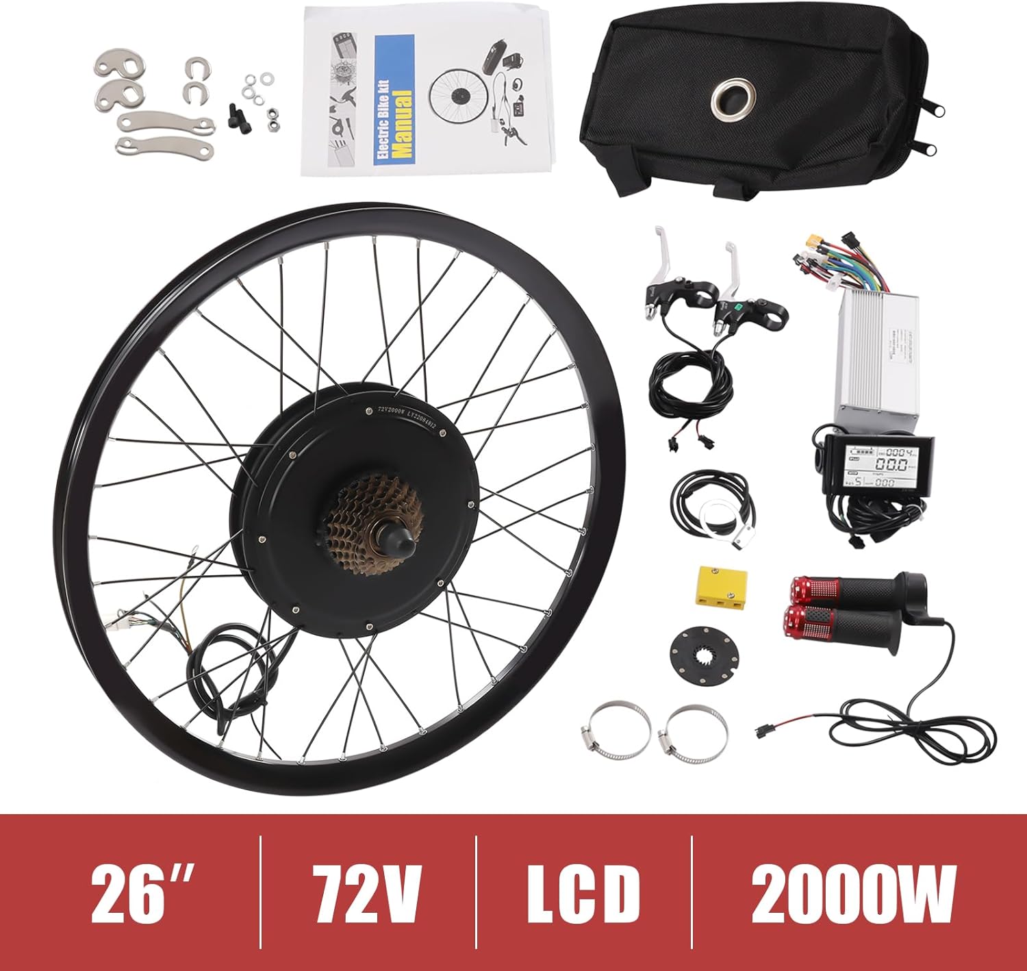 Electric Bicycle Wheel Kit Front/Rear Wheel Hub Motor Electric Bike Conversion Kit, E-Bike Brushless Gear Motor Powerful Hub Motor Waterproof w/LCD Display
