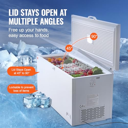 VEVOR Chest Freezer, Large Deep Freezer & 4 Removable Baskets, Freestanding Top Open Door Commercial Chest Freezers with Locking Lid, 7-Level Adjustable Temp, LED Lighting, 6 Wheels