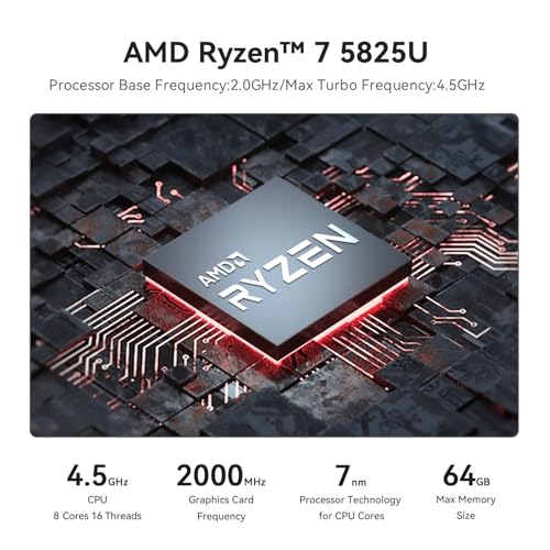 Beelink Mini PC EQR5 5825U AMD Ryzen 7 Processor(8C/16T, up to 4.5GHz), Micro Computer 16GB DDR4 500GB SSD Built-in PSU, Mini Computers Dual HDMI/4K 60Hz/WiFi6/BT5.2 Home/Office/HTPC