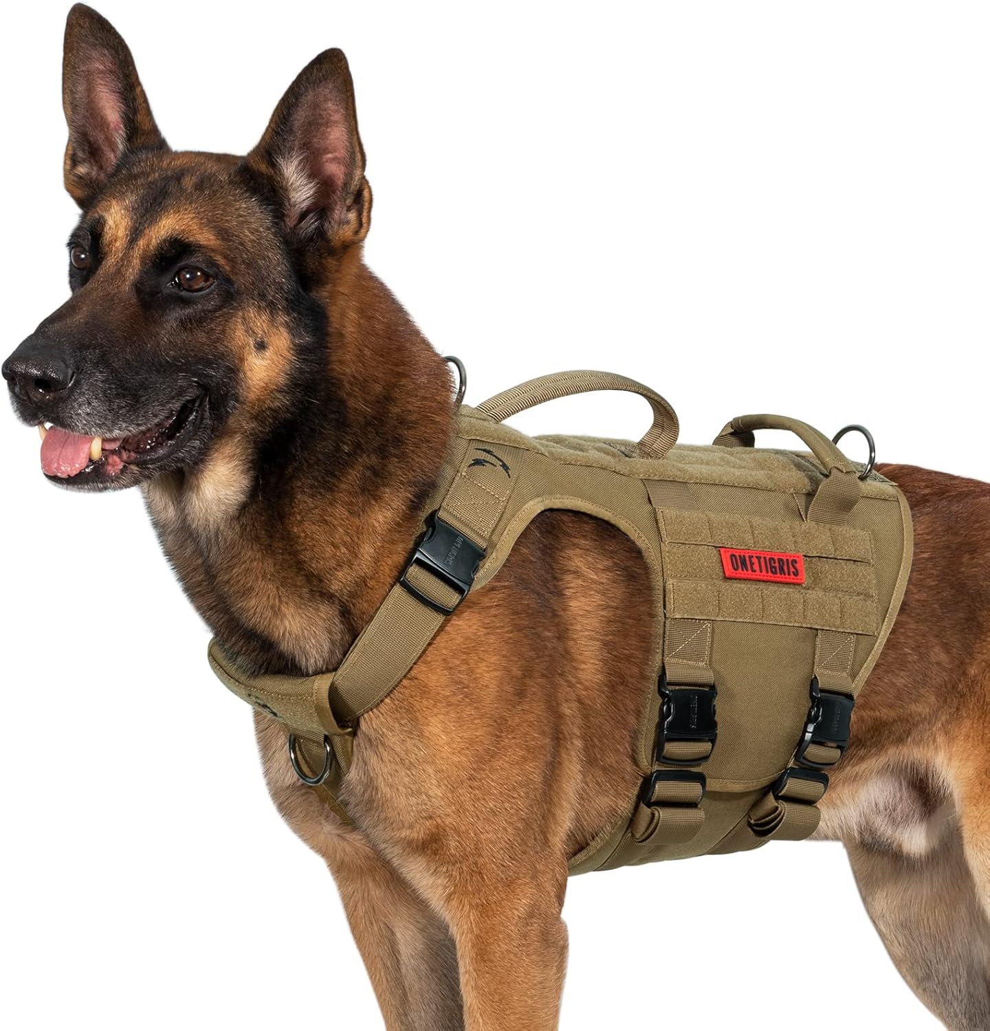 OneTigris Full Metal Buckled Tactical Dog Harness for Large Dogs No Pull Dog Harness Vest with Hook & Loop Panels, Military/K9 Adjustable Easy to Put On Dog Vest Dog for Walking Hiking Training