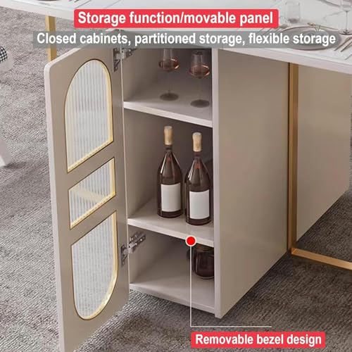 Folding Dining Table, Versatile Square Dinner Table with 4 Wheels and Storage Racks, Space Saving Kitchen, Luxury Slate Dining Room Table