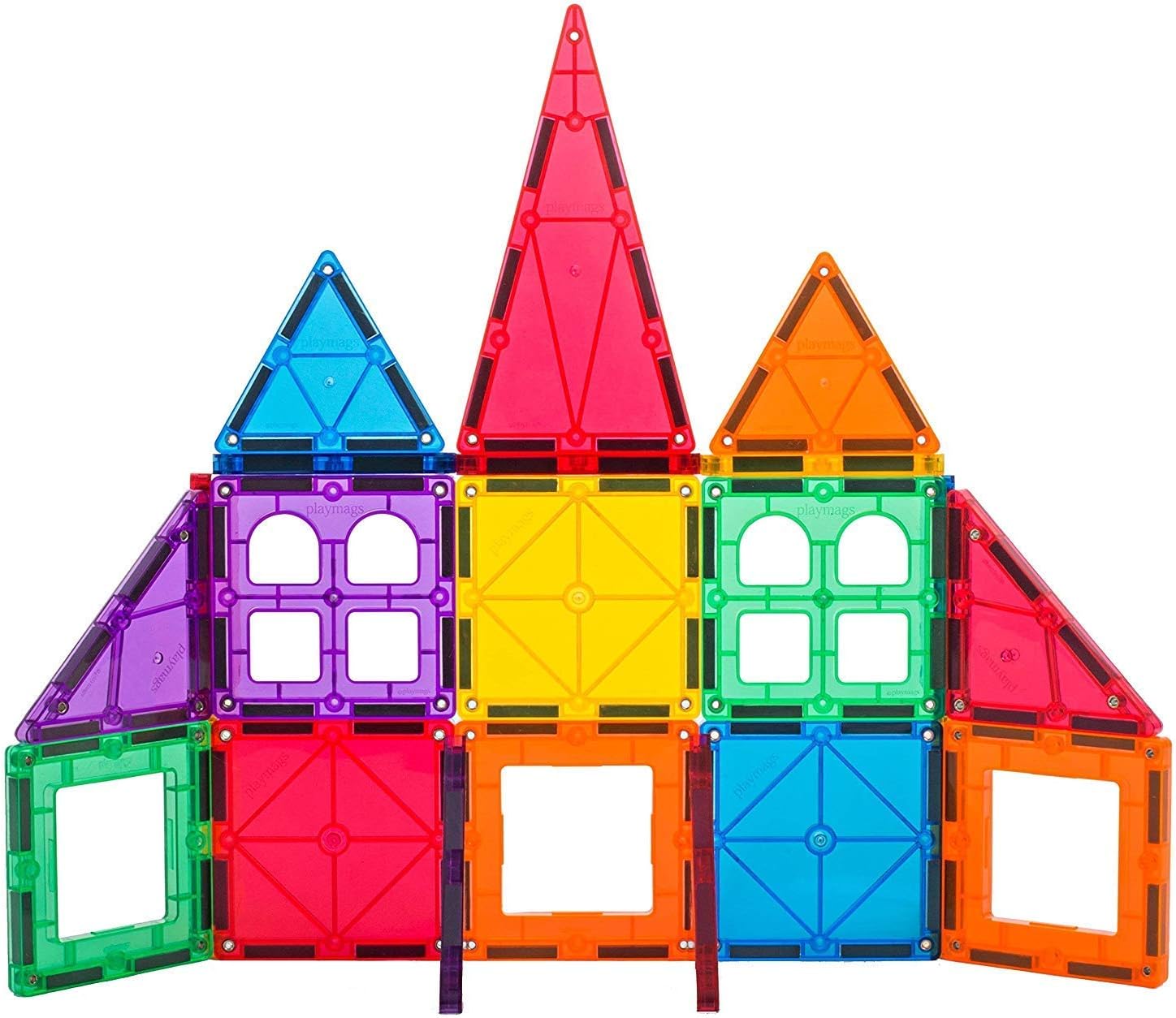 Award Winning Playmags Clear Colors Magnetic Tiles Building Set 50 + 6 Pc Set with Car - STEM Magnetic Toys Develop Motor Skills & Creativity, Colorful, Durable Magnet Building (56 Pc Set)