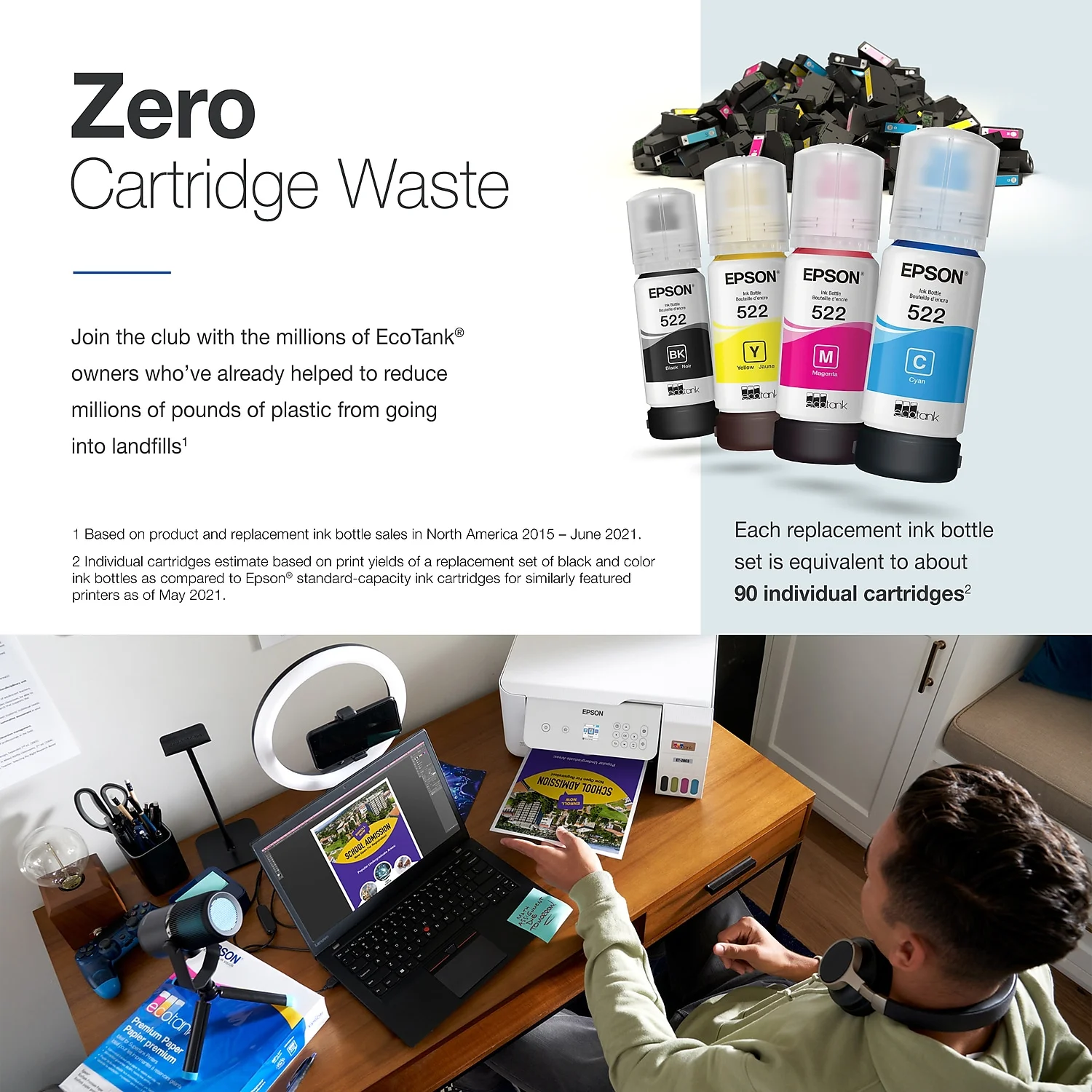 Epson EcoTank ET-2800 Wireless Color All-in-One Cartridge-Free Supertank Printer with Scan and Copy ? The Ideal Basic Home Printer - White