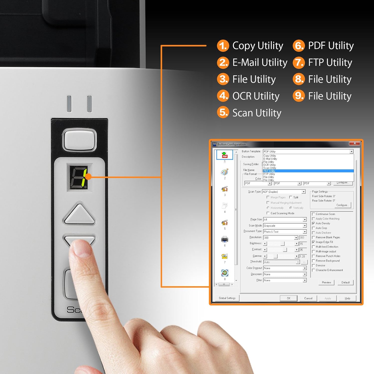 Plustek SmartOffice SC8016U High Speed Departmental A3 Document Scanner, 100 Page ADF, 80ppm, Instant on