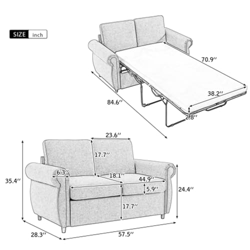 Pull Out Sofa Bed Couch,Convertible Sleeper Sofa,Loveseat Sleeper with Twin Size Memory Mattress,2-in-1 Sleeper Sofa Bed,for Living Room Spaces Small Spaces,Gray