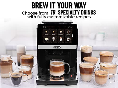 Zulay Kitchen Magia Super Automatic Espresso Machine - Espresso Coffee Maker With Grinder, Milk Frother & Insulated Milk Container - Cappuccino & Latte Machine - Touch Screen, 19 Recipes, Black/Silver