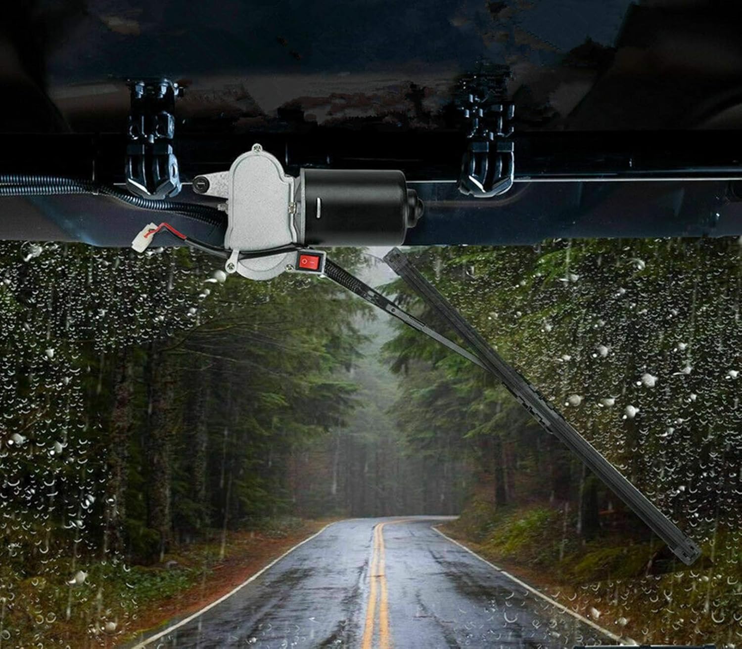 YiCross Electric UTV Windshield Wiper Motor 12V Hard Coated Polycarbonate Universal Windshield Wiper Kit w/Multi Wiper, 90 Degree Wipe Sweep