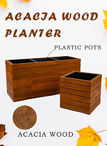 Serene Spaces Living Square Acacia Wood Planter Box, Rustic Indoor Flower and Succulent Planter, Decorative Farmhouse Wooden Storage Container Boxes, Measures 12" L X 12" W X 12" H
