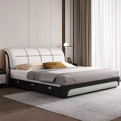 Modern Simple Leather Bed Light Luxury Double Bed Master Bedroom New Wedding Bed High-Grade Leather Bed