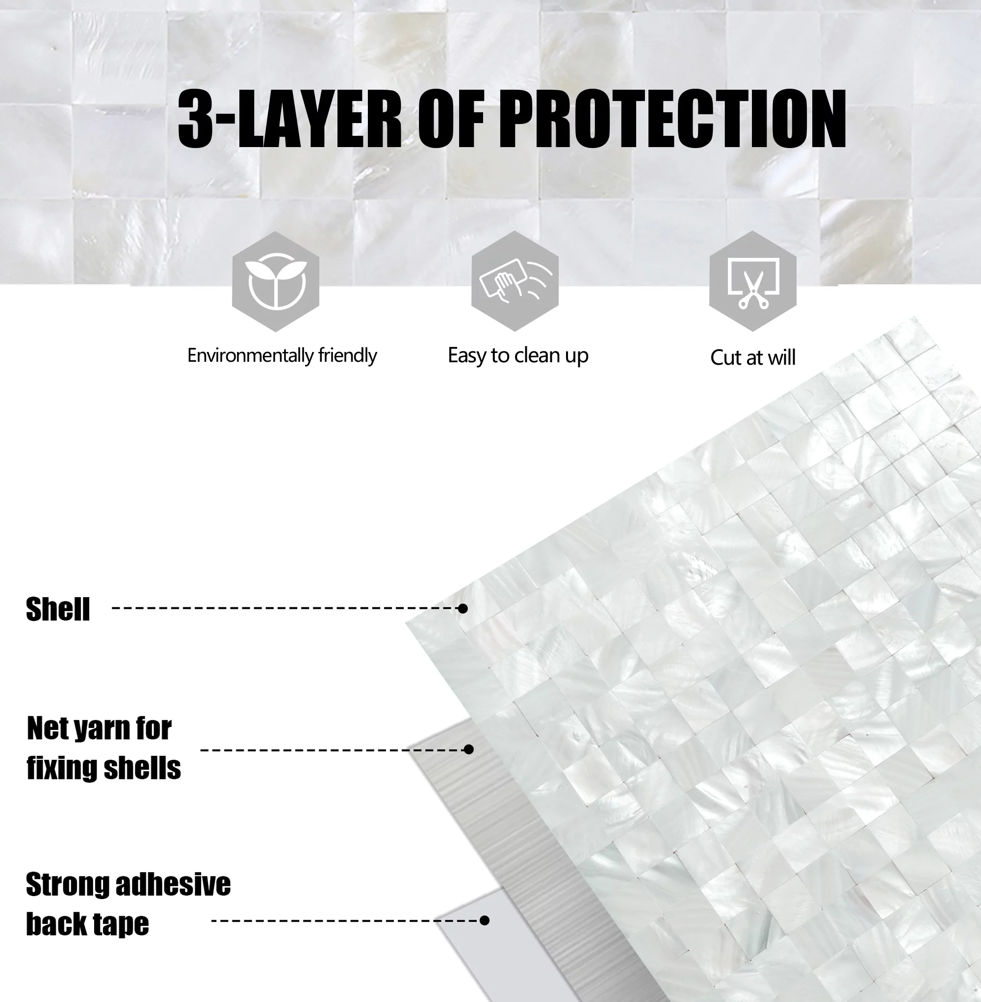 KASARO Wall Tile Peel and Stick Mosaic Shell Backsplash Decor for Bedroom and Bathroom Mother of Pearl (10, Ivory White)