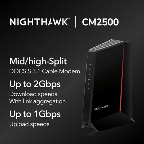 NETGEAR Nighthawk Cable Modem CM1200 - Compatible with all Cable Providers including Xfinity by Comcast, Spectrum, Cox | For Cable Plans Up to 2 Gigabits | 4 x 1G Ethernet ports | DOCSIS 3.1, Black